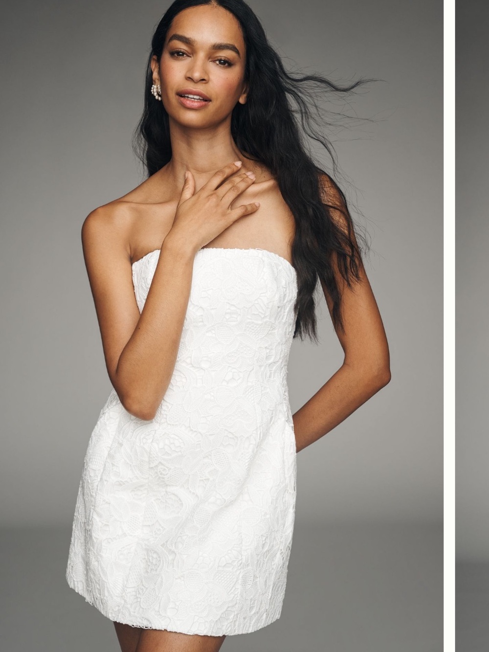 Bardot White Strapless Lace Mini Dress